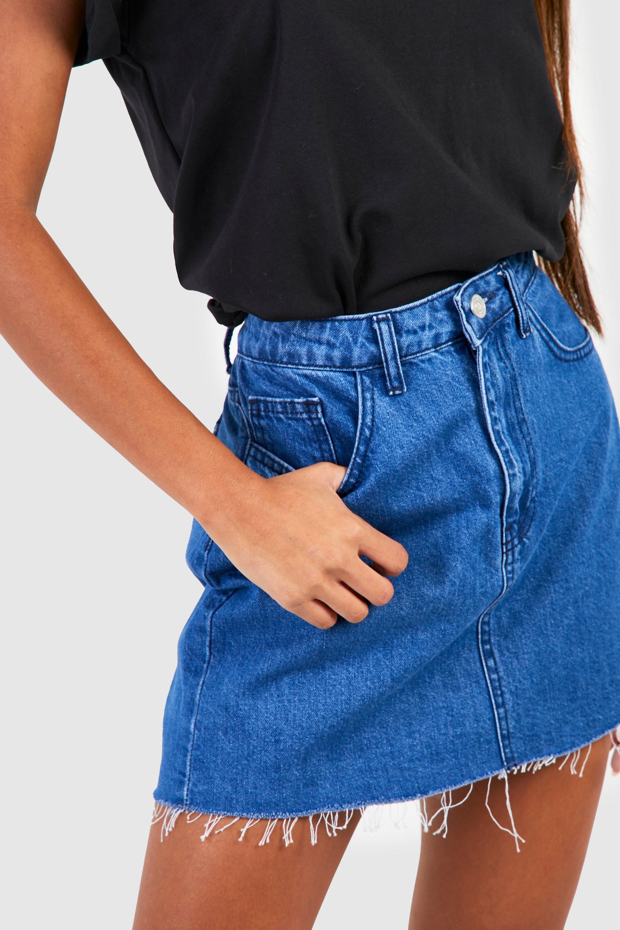 Red denim skirt sales boohoo